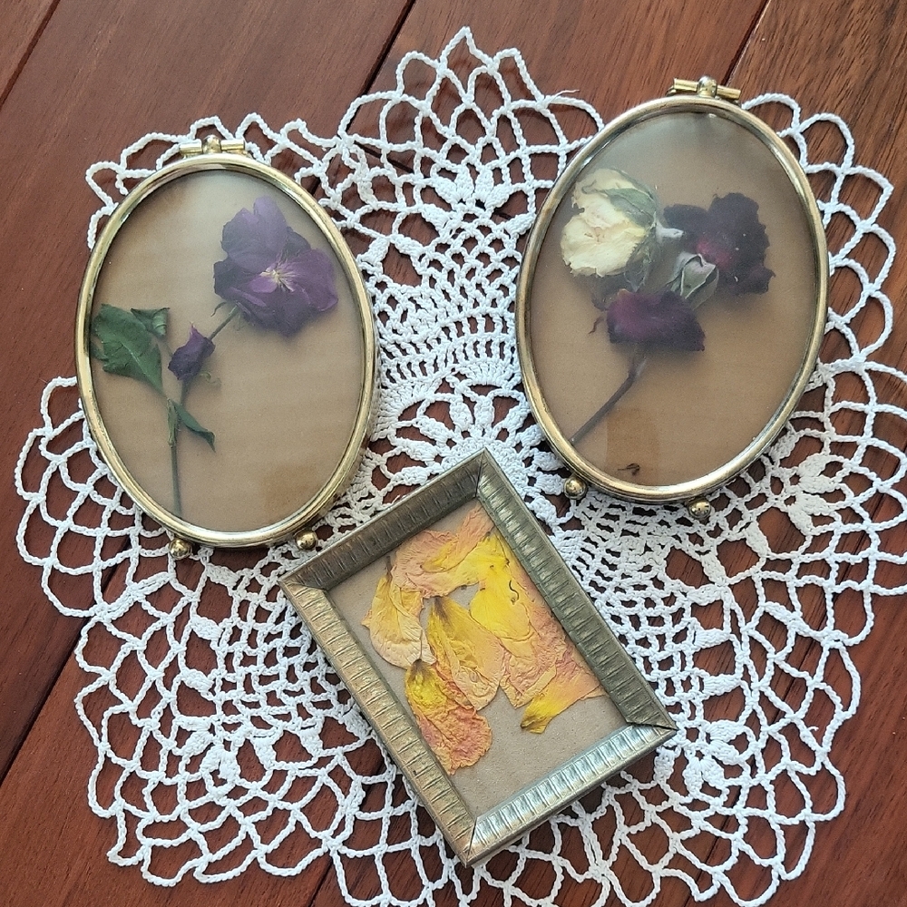 Vintage Brass Mini Picture Frames Oval and Rectangle 3 to 4 Inch Set of 3 - Picture 2 of 9
